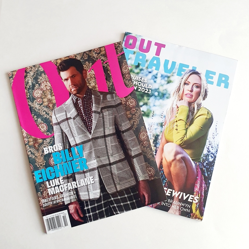 Out Magazine Sep/Oct 2022, Bros Billie Eichner + Out Traveler Fall, 2022.